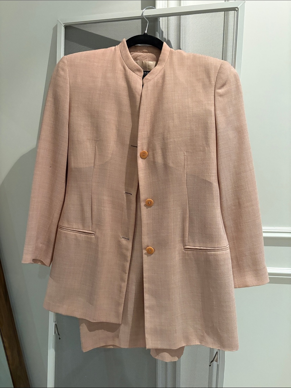 Giorgio Armani Light Pink Collarless Button Blazer